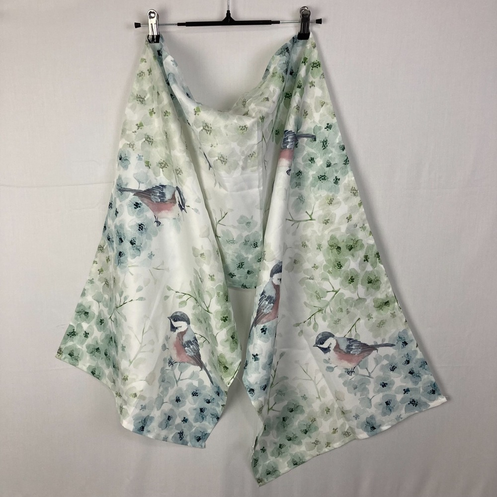 Living Quarters Chickadee Table Runner Watercolor Floral White Blue 15" x 36" - Picture 8 of 10